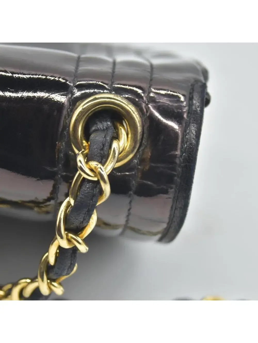 $3500 Chanel Patent Mini Flap Brown Chain Shoulder Bag